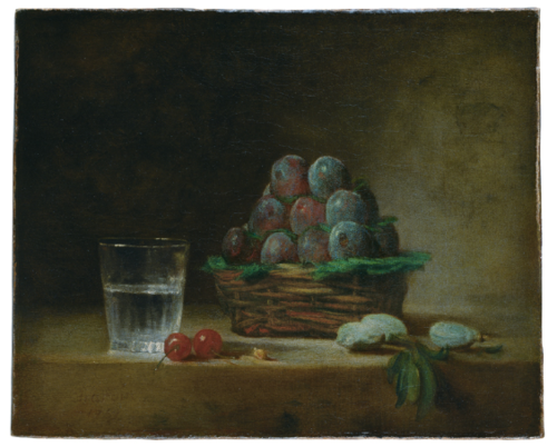 Panier de prunes, verre d'eau, cerises, 1759, Jean Siméon Chardin
