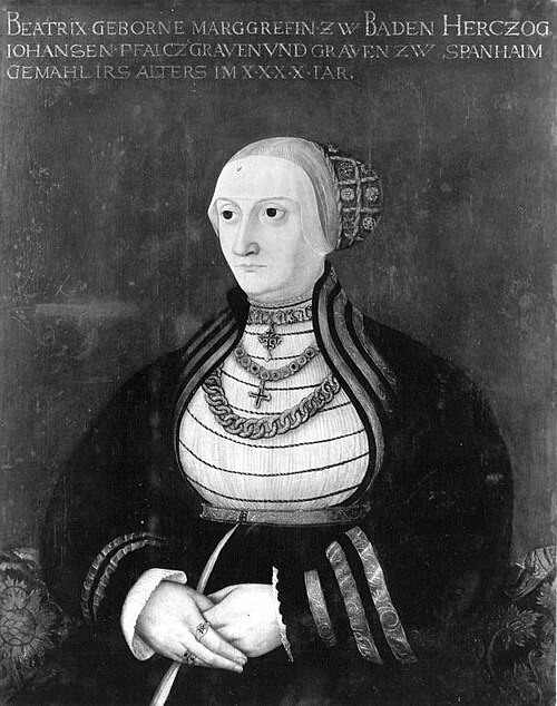 Beatrix Markgräfin von Baden, Gemahlin des Pfalzgrafen Johann II. von Sponheim, 1532, Peter Gärtner