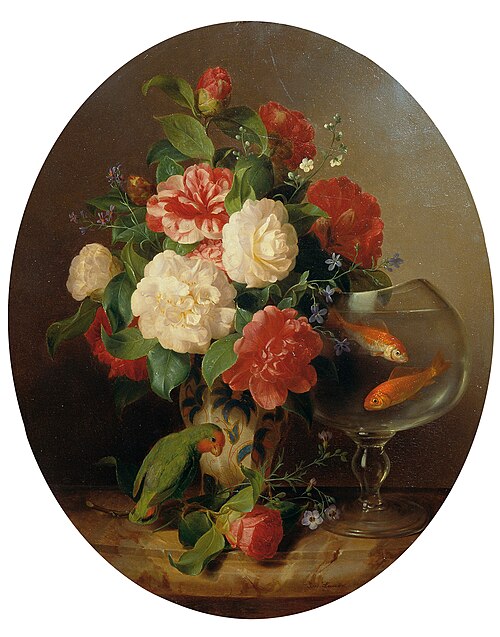 Blumenstück mit Goldfischglas, , Josef Lauer
