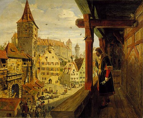 Albert Dürer sur le balcon de sa maison, 1854, William Bell Scott