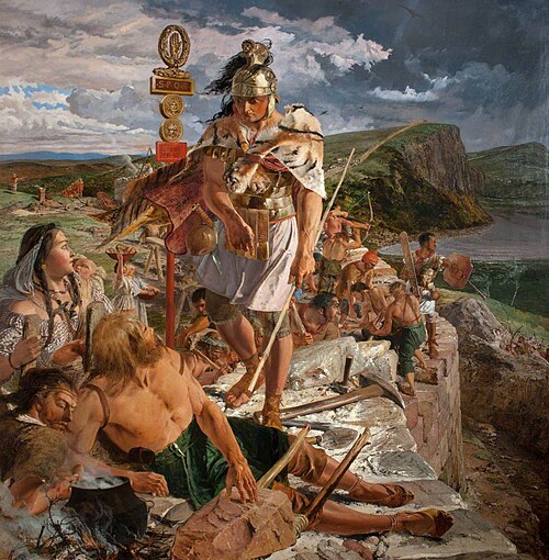 The Romans cause a Wall to be built for the Protection of the South (One of a series of eight oil pa, 1857, William Bell Scott