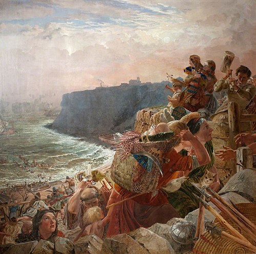 The Danes descend upon the Coast and at last possess Northumberland (One of a series of eight oil pa, 1858, William Bell Scott