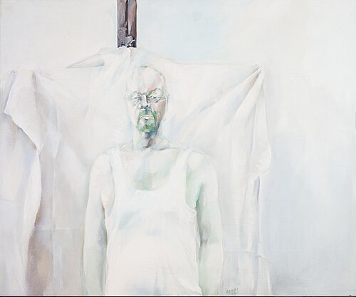 Selbstbildnis vor verhangener Staffelei, 1977, Peter Hoppe