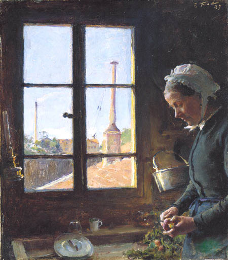 Portrait de sa mère épluchant un navet, devant une fenêtre, 1887, Émile Friant