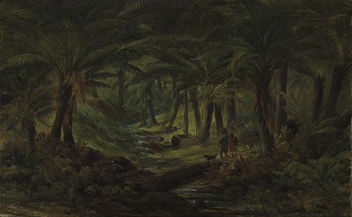 Fern gully with Aboriginal family, 1863, Thomas Clark