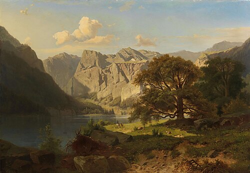 A mountain lake with shepherds, 1900, Adolf Chwala