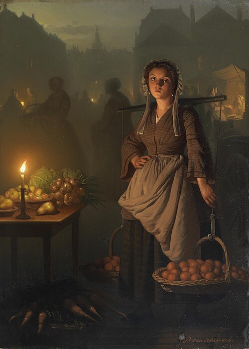 Market by candlelight, 1865, Petrus van Schendel