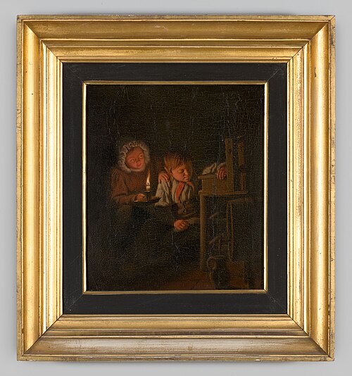Jongen en meisje met kaarslicht in de donkerte, 1849, Petrus van Schendel