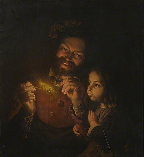 Pipe Smoker and a Little Girl, 1862, Petrus van Schendel