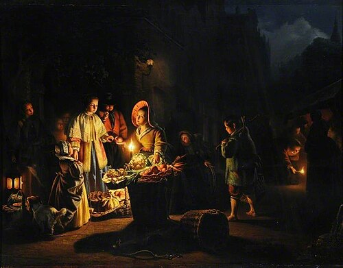 Market Scene by Candlelight, 1857, Petrus van Schendel