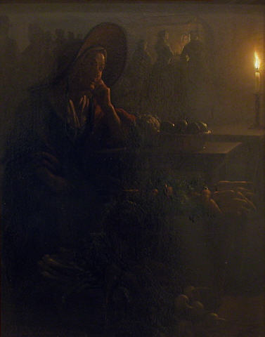 Market woman by candle-light, 1865, Petrus van Schendel