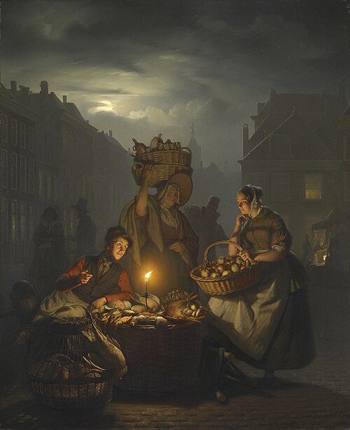 Market Scene by Night, 1844, Petrus van Schendel