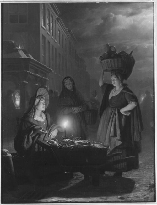 Market scene at night, 1860, Petrus van Schendel