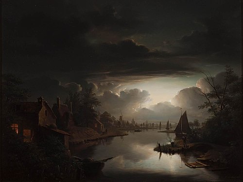 Rivierlandschap in de zilveren maneschijn, 1843, Petrus van Schendel