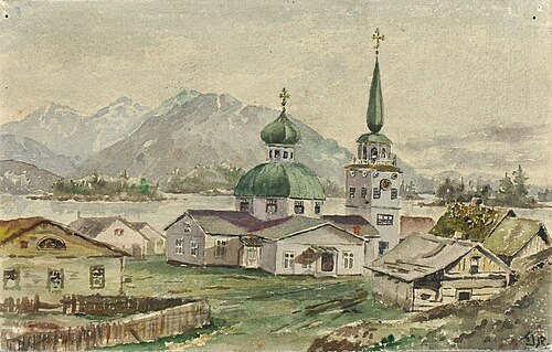 Rear View of Greek Church, Sitka, 1888, 1888, Theodore J. Richardson