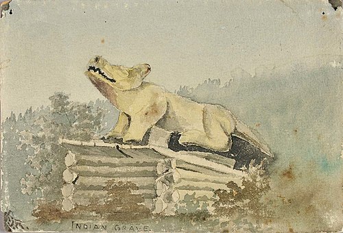 Indian Grave. Wolf Totem over Medicine Man Grave, Wrangell, 1897, Theodore J. Richardson
