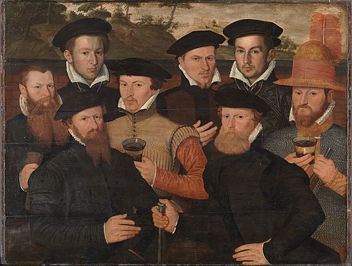 Amsterdam militia meal with 8 men, 1550, Barend Dircksz