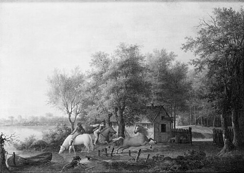 Heste vandes ved en sø, 1800, Anthon Christoffer Rüde