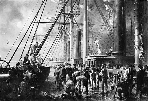 Making the Splice between the Shore End and the Ocean Cable, 1866, Robert Charles Dudley