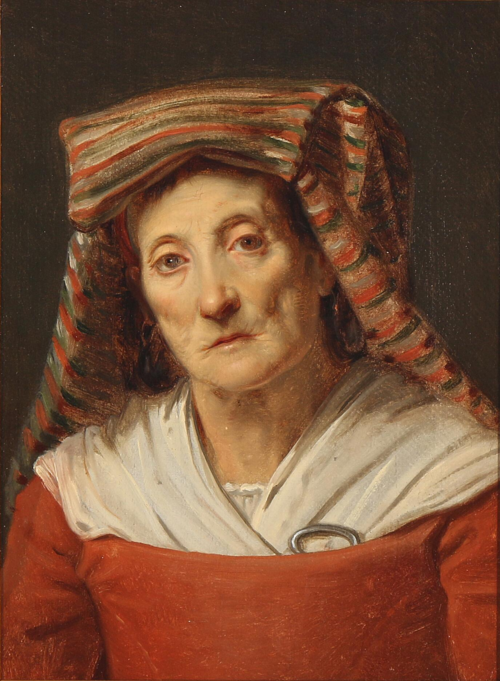 An Italian woman in a red dress and a striped headdress, , Albert Küchler