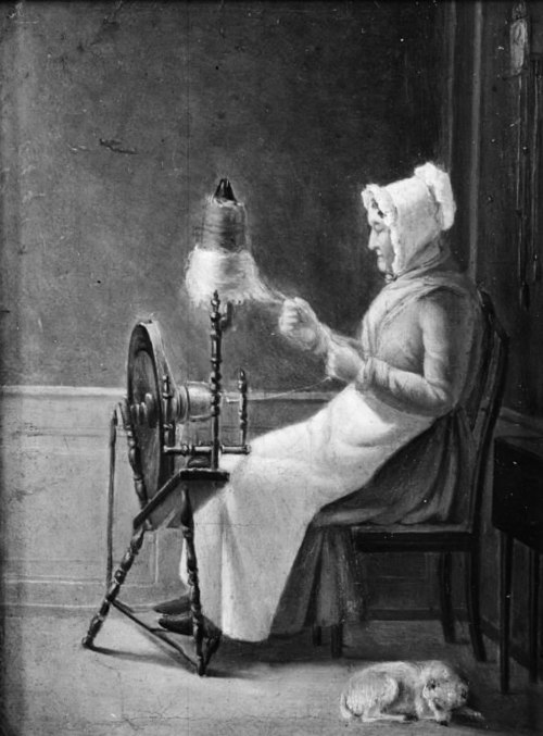 Kunstnerens moder ved spinderokken, 1852, Albert Küchler