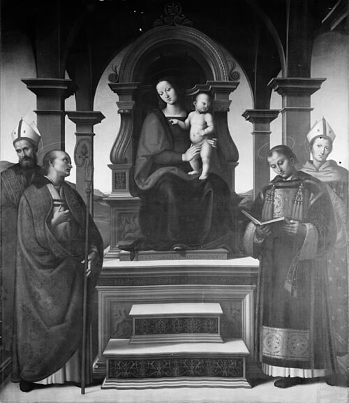 Madonna med barnet omgivet af fire helgener, 1852, Albert Küchler