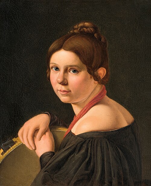 Mrs. Marie Lehmann (1821-1849), born Puggaard, as Italian woman with tambourine, 1850, Albert Küchler