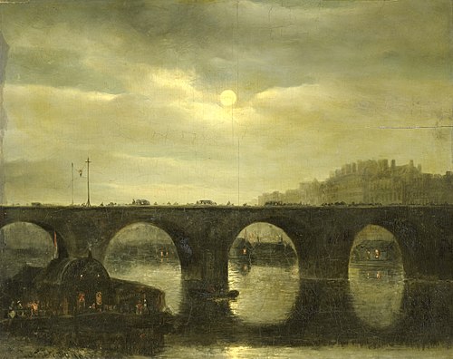 View of a Bridge of the Seine in Paris by Moonlight, 1835, Anthonie Waldorp