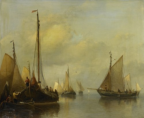Fishing Boats on calm Water, 1850, Anthonie Waldorp