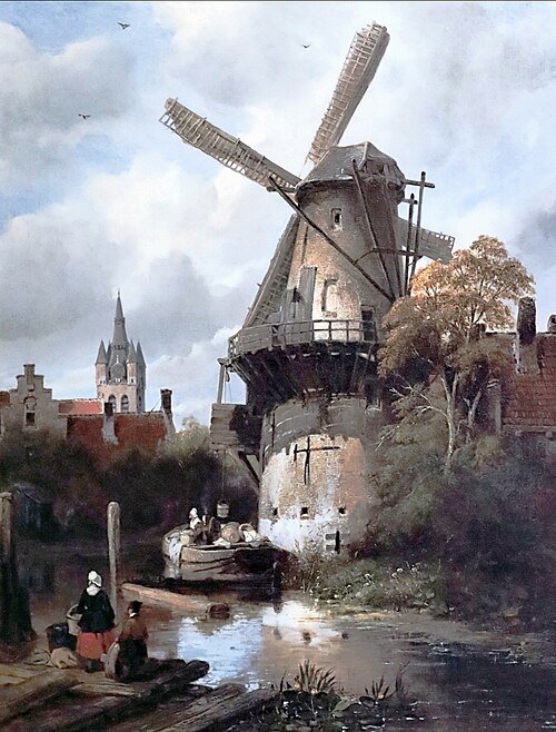 Mill with sight of Delft, 1836, Anthonie Waldorp