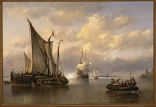 The Merwede River with the Flight of Hugo Grotius, 1842, Anthonie Waldorp
