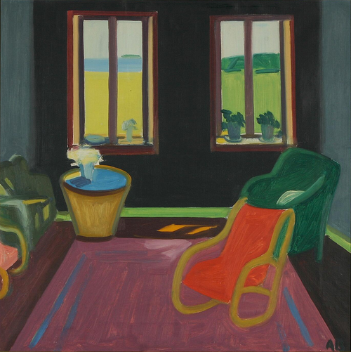Interior with a view to fields and an inlet., 1950, Axel Bentzen