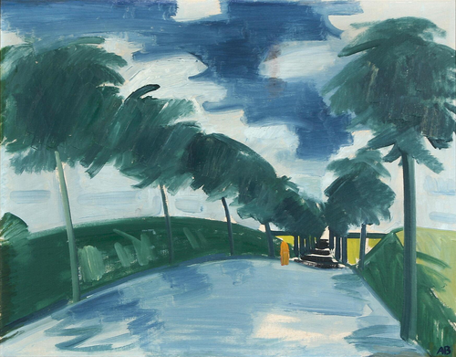 View of a park with a person., 1950, Axel Bentzen