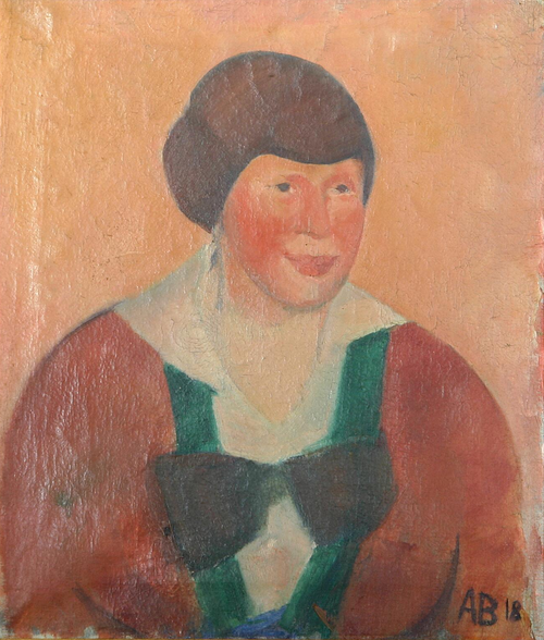 Portrait of a woman in a red dress., 1918, Axel Bentzen