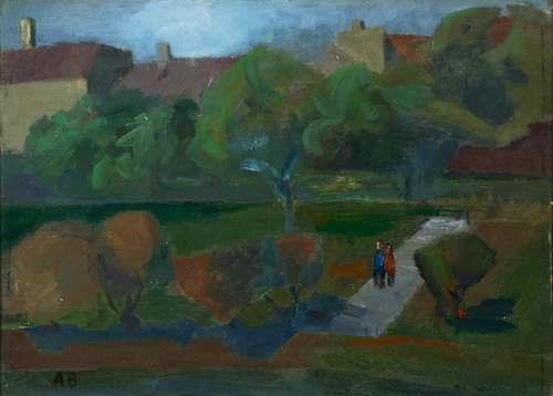 View of a park with persons., 1950, Axel Bentzen