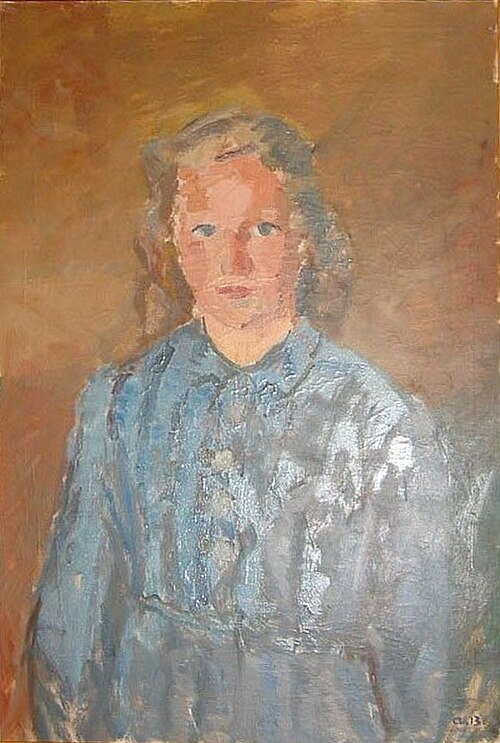 Portrait of a young woman in a blue dress., 1950, Axel Bentzen
