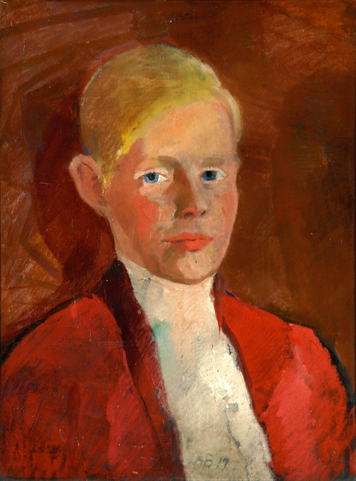 Portrait on red background., 1917, Axel Bentzen