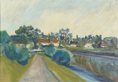 Summer landscape with houses in the background., 1922, Axel Bentzen