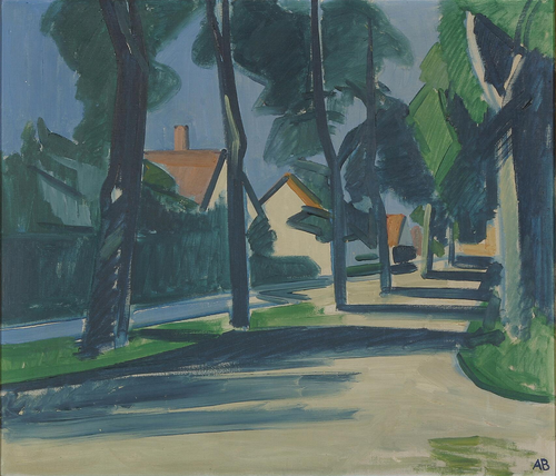 Road with houses and trees., 1950, Axel Bentzen