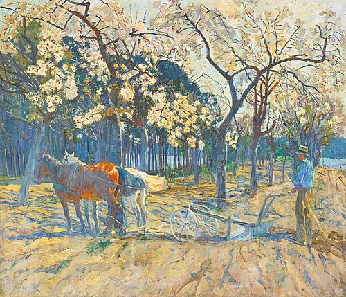 April Flowers (Man Plowing among Apple Blossoms), 1911, Philipp Franck