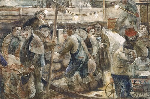 Sandbagging the Bulkheads (mural study, Cairo, Illinois Post Office), 1942, Wendell Jones