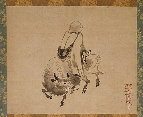Monk Riding Backward on an Ox, 1550, Sekkan