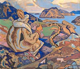 Snakes facing whisperer a serpent, 1947, Nicolas Roerich