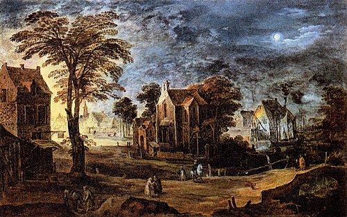 Village at Full Moon, 1620, Jan Brueghel l'Ancien