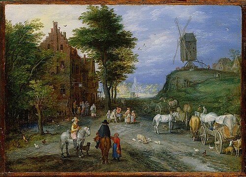 Edge of a village with windmill, 1603, Jan Brueghel l'Ancien
