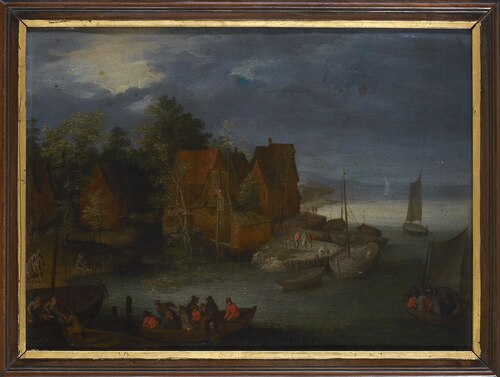 Dorp aan een rivier, met een veer, 1624, Jan Brueghel l'Ancien