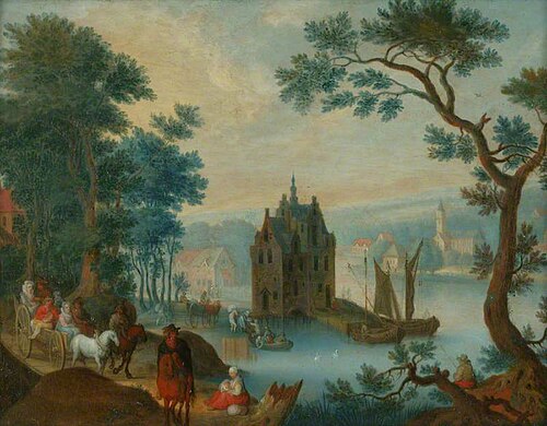 Landscape with Figures on a Path in the Foreground and a Castle on a River, 1612, Jan Brueghel l'Ancien