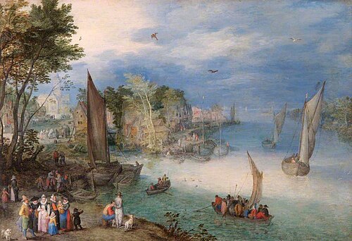 River Scene with Boats and Figures, 1606, Jan Brueghel l'Ancien