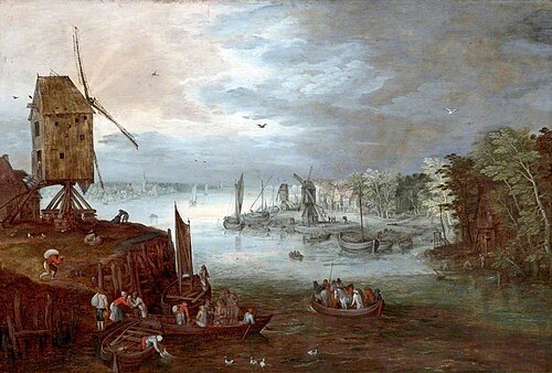 Dutch Landscape with Windmills and Boats, 1616, Jan Brueghel l'Ancien