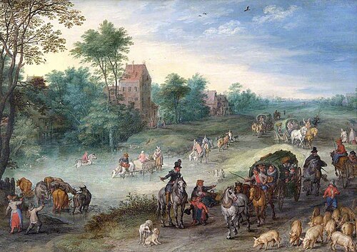 Travellers on a Country Road, with Cattle and Pigs, 1616, Jan Brueghel l'Ancien
